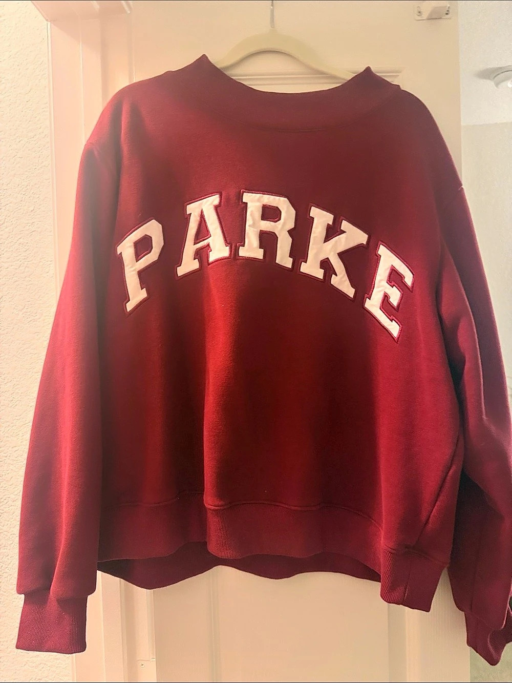 PARKE Varsity Mockneck Burgundy Sweatshirt Size Large/XL
